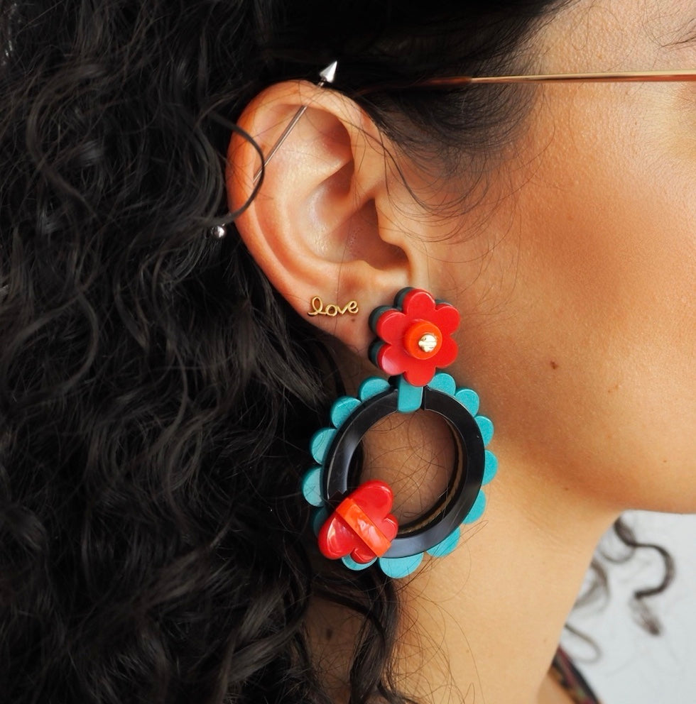 Sunflower Red Earrings - Neena Jewellery