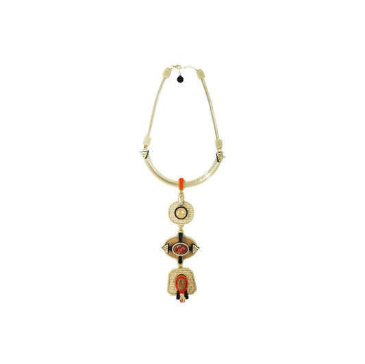 Acrylic Necklace Ita With Straw Cream - Neena Jewellery