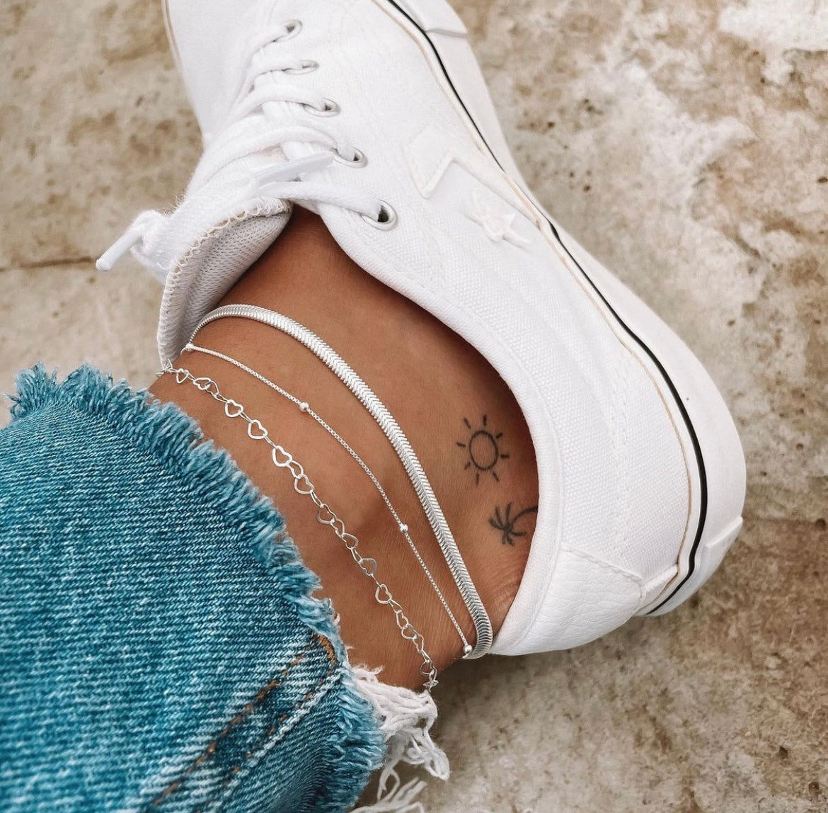 Hearts Anklet Silver - Neena Jewellery