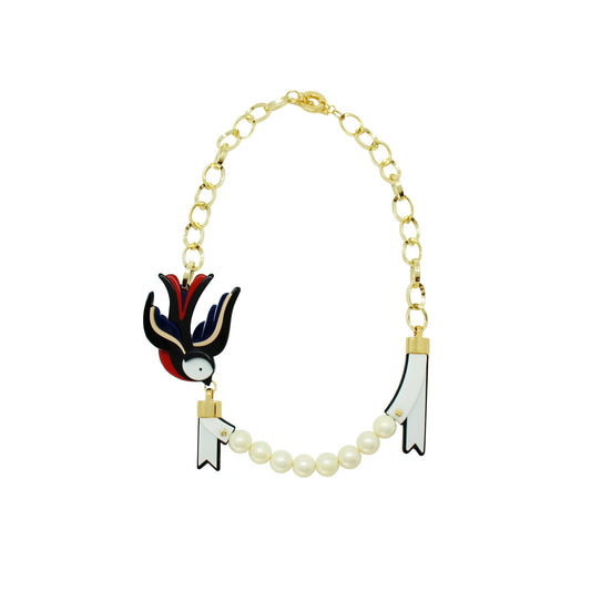 Swallow and Shell Pearl Necklace  Navy Blue - Neena Jewellery 