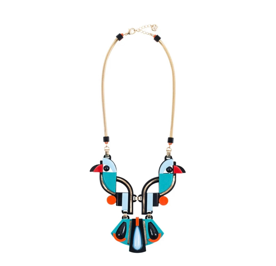 Handmade Acrylic Necklace Birds Turquoise - Neena Jewellery 