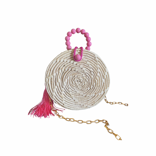 Babi Straw Bag Round - Pink - Neena Jewellery 
