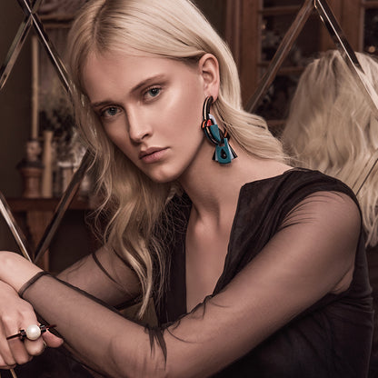 Acrylic Earrings Hoops Birds Turquoise - Neena Jewellery 